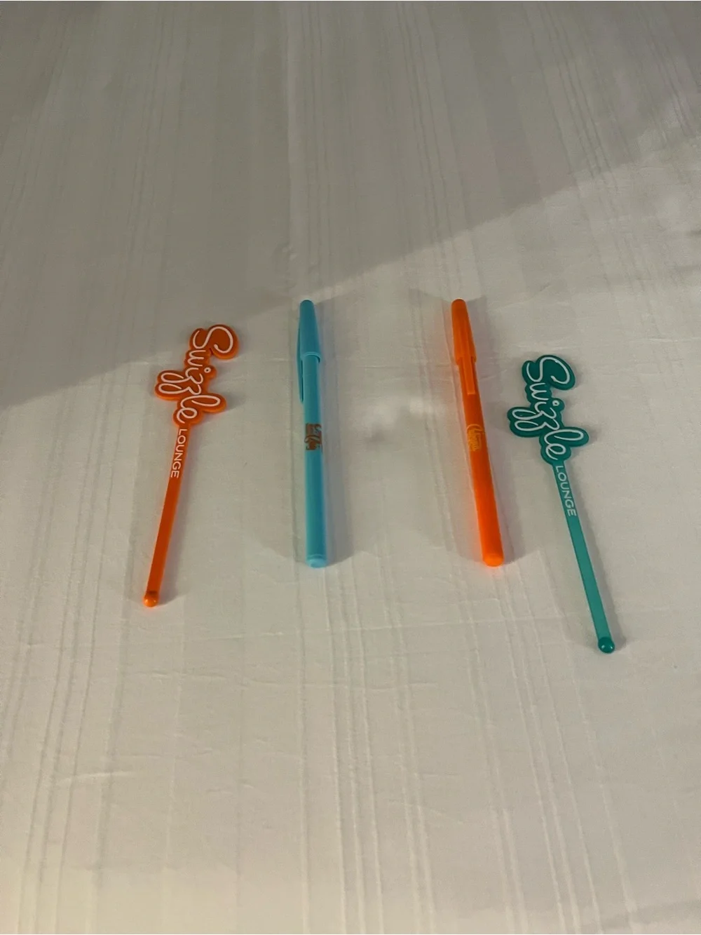 50s style Cabana Bay Colorful Drink Stirrer & Pen Set - Teal and Orange